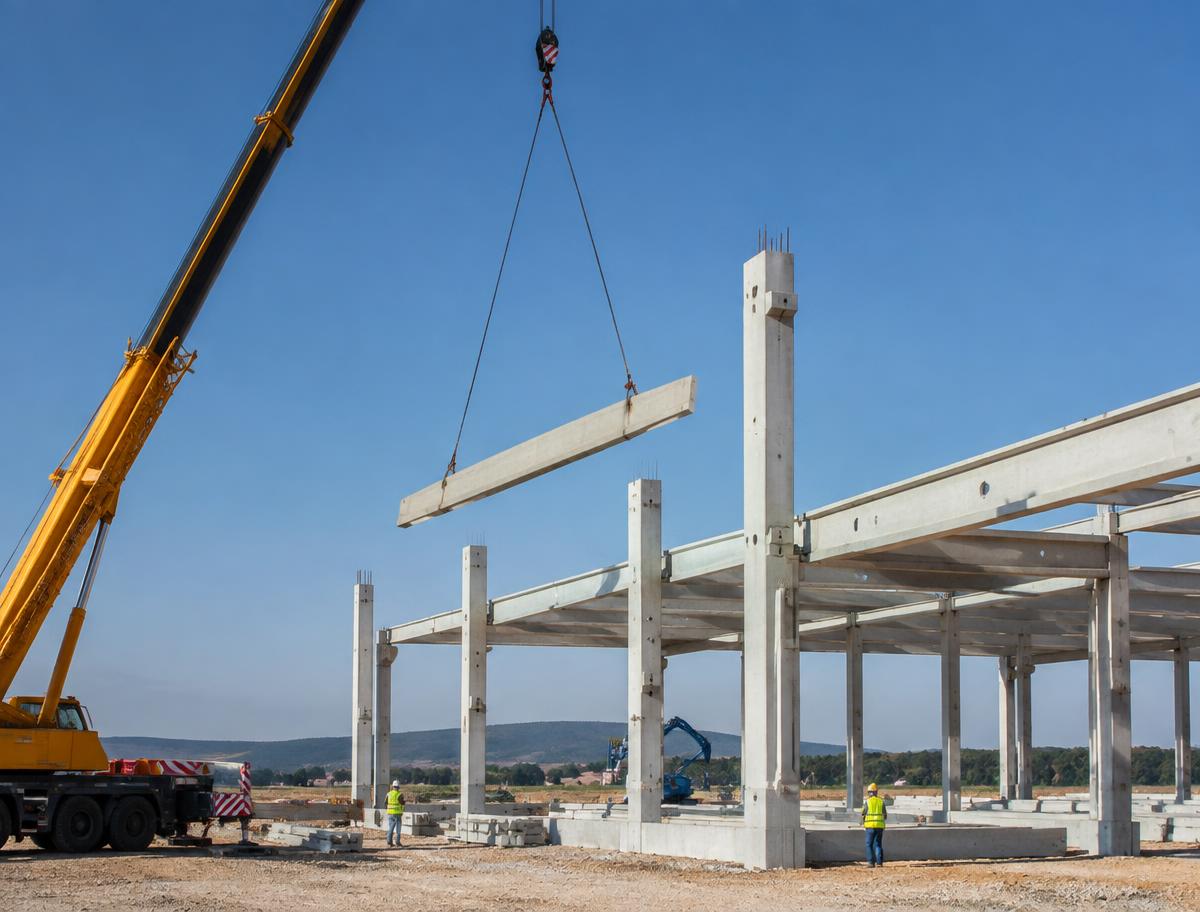 Structură prefabricată din beton în montaj